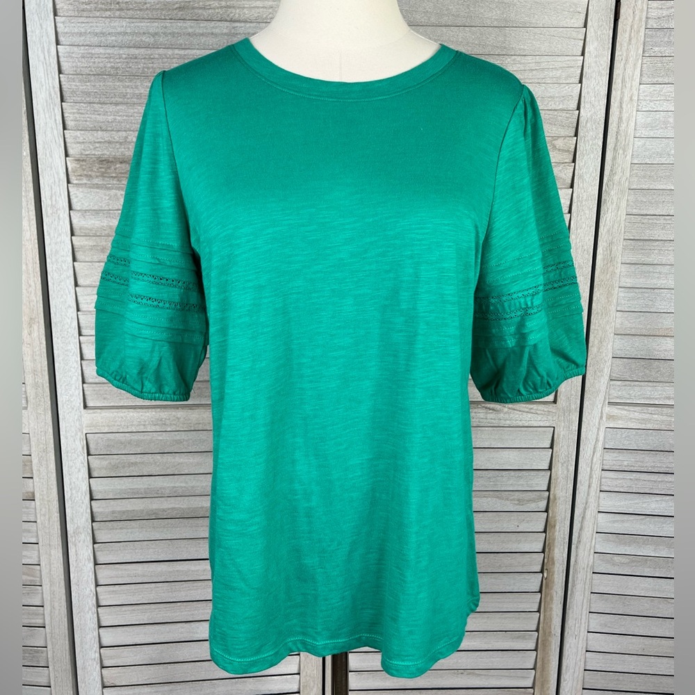 ST. JOHN'S BAY 100% Cotton Boho Puff Sleeve Tee Green-Medium